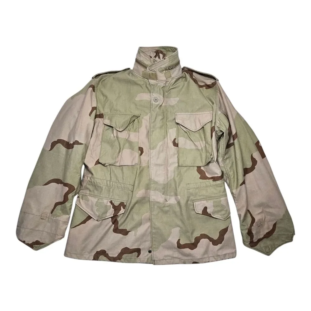 Desert Camo Army Military Jacket Medium Beige Vintage Outdoor